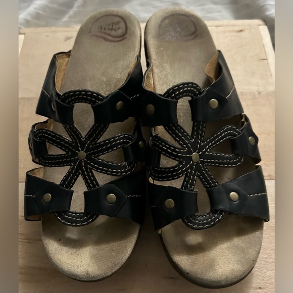 Dansko Serena Shoes Women’s Black Flower Wedge Slides Sandals/Clogs Size 9-9.5 - Picture 3 of 9